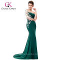 Grace Karin 2016 palabra de longitud manga asimétrica bordada verde oscuro elegante vestido de noche GK001013-1